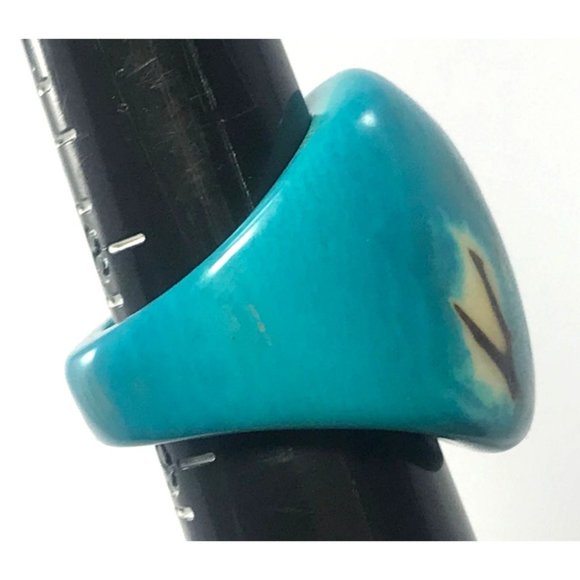Turquoise Tagua Nut Ring Sustainable Vegan Ivory Handmade Boho Organic Sz 8.75 - Picture 6 of 8